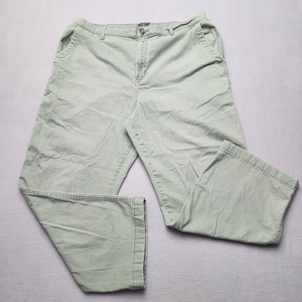 GH Bass & Co Womens Sage Green Straight Leg Pants Size 16 Elastic Waist Stretch
